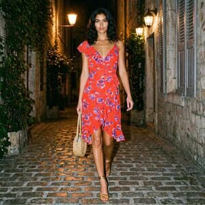 House of Harlow 1960 Dara Wrap Dress Crimson Floral 2XS